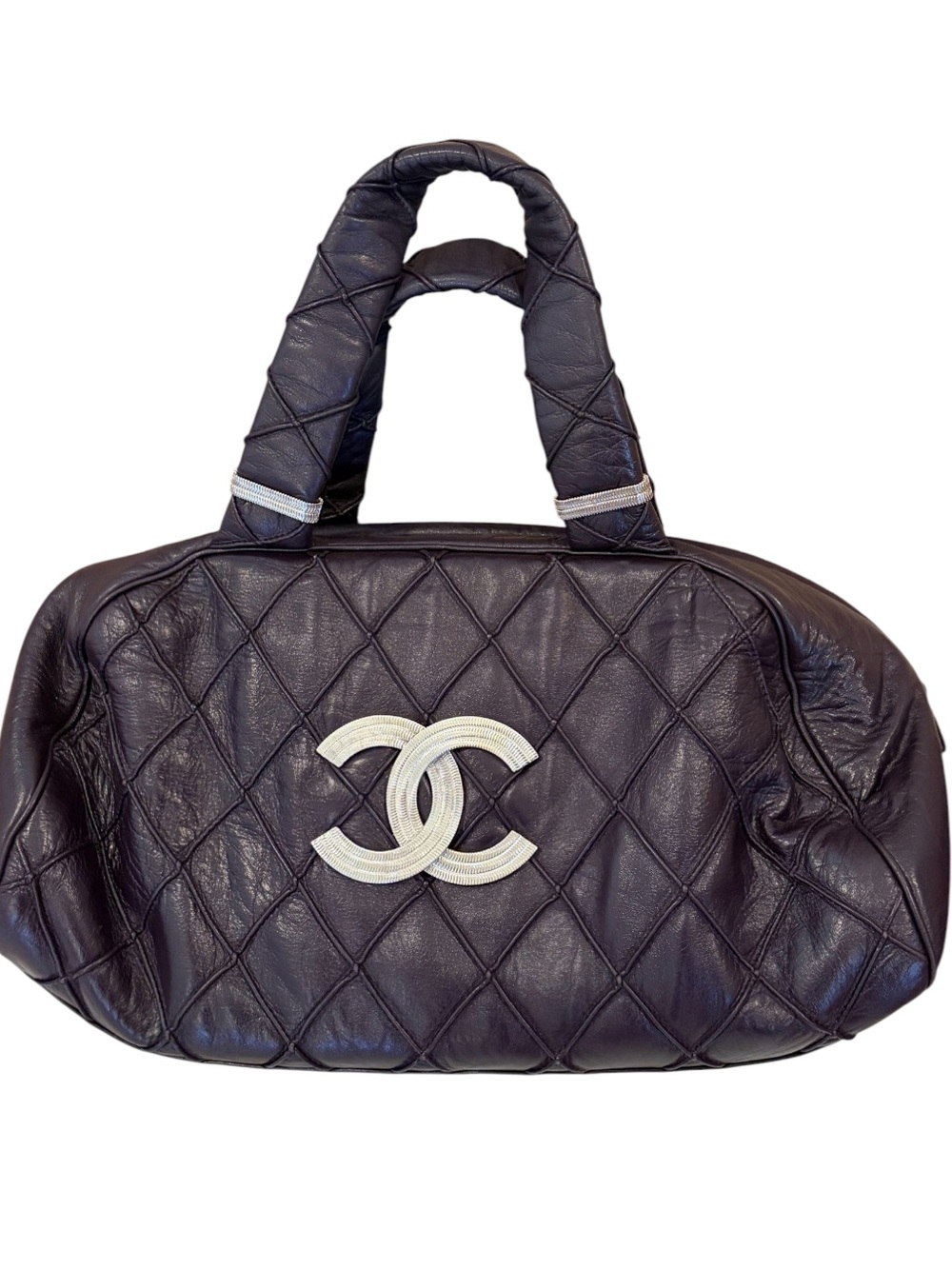 Chanel XL Ligne Cambon Bowler Tote Dark Brown Quilted Lambskin Leather Silver CC